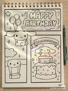 a coloring book with happy birthday pictures on it