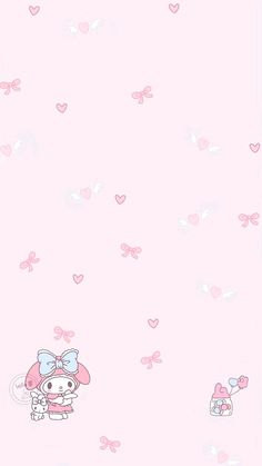 the hello kitty wallpaper is pink and has hearts on it