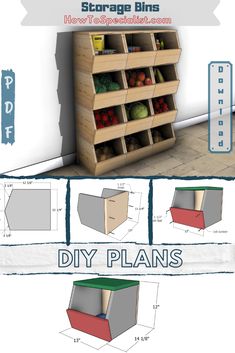 the instructions for how to make a diy planter with storage bins and shelves