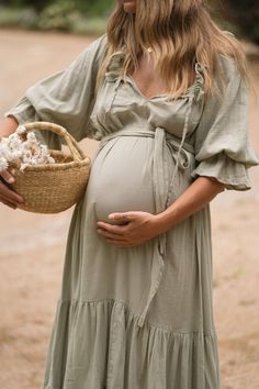 Emmaline Gown | Sage Green · HAZEL & FOLK Vintage Maternity Outfits, Sage Maternity Dress, Vintage Maternity Clothes, Ethereal Aesthetic