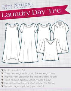 the laundry day tee sewing pattern is shown