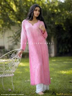 "Peach Maisha Modal Straight Chikankari Kurti Lucknawi Chikan Hand Embroidered Kurta Fabric : Modal Sleeves : 3/4 Sleeves Style : Straight Kurti Length : 44-46 Inches Occasions : Casual Wear, Office Wear, Festive Wear Garment Care : Hand Wash Only Net Content : Only Kurti Disclaimer : : Motifs of embroidery may vary as the images shown are for illustration purpose. <> \"Crafting Culture\" as our Tagline says by the nature of how our designs are made, we are striding delicately and leisurely on the planet, as everything from our pattern cutting to block-printing to embroidery and washing is done by human hand in small batches. The small-scale, handmade production allows for centuries-old techniques to be viable and sustainable for our artisans, as we are not demanding they make 1000+ units Short Kurtis, Chikankari Kurti, Straight Kurti, Ethical Clothing Brands, Lucknowi Chikankari, White Kurta, Birthday Inspo, Sleeves Style, Festive Wear