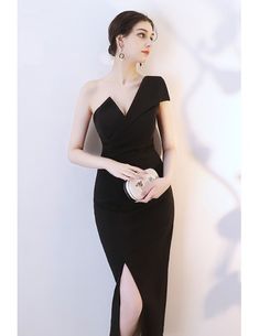 Sexy Black Side Slit Mermaid Party Dress One Shoulder Black Party Dress Classy, Black Tie Wedding Attire, Mermaid Party Dress, Black Tie Wedding Guest Dress, Wardrobe Aesthetic, Black Plain Dress, Black Tie Attire, Party Dress Classy, Classy Gowns