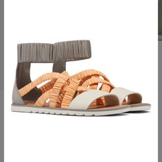 Brand New. No Box. Size 10 Cushioned Sole Lightweight Footbed Zip Up Closure Smoke Free Home Orange Sandals For Spring Outdoor Activities, Orange Sandals For Spring Outdoor, Orange Sandals For Spring Outdoor Wear, Spring Outdoor Orange Sandals, Beige Espadrilles, Sorel Sandals, Boho Shoes, Lace Sandals, White Leather Sandals