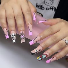 Amazon.com: 24 Pcs Halloween Press on Nails Long, Fake Nails with Designs, False Nails with Nail Glue on Nails for Women (Halloween 07) : Beauty & Personal Care Halloween Fake Nails, Sally Nails, Nightmare Before Christmas Nails, Fake Nails Long, Halloween Press On Nails, Halloween Acrylic Nails, Long Press On Nails, Nails For Women, Halloween Orange