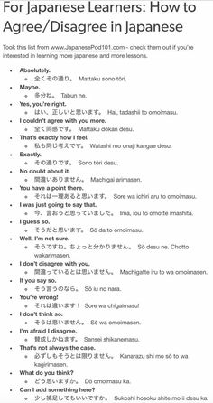 the japanese language for learning how to agree / disagreate in japanese