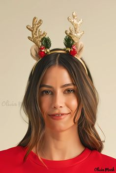 Olivia Mark - Sparkling Sequined Reindeer Antler Headband with a Touch of Luxury Reindeer Antlers Headband, Antlers Headband, Antler Headband, Bell Decorations, Gold Headpiece, Reindeer Antlers, Christmas Color, Gold Headband, Christmas Parties