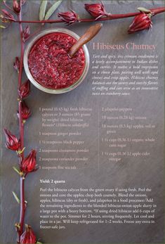 a recipe for cranberry chutney on a table