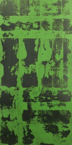 a green and black painting with squares on it