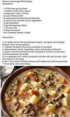 a recipe for creamy hamburger potato soup