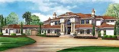 this is an artist's rendering of the front elevation of these luxury home plans