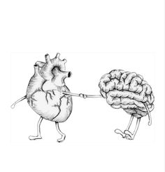 a drawing of a human being held by a mouse with the brain attached to it