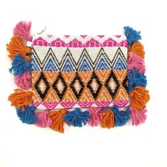 Cute Woven Pouch With Yarn Tassels From Anna & Ava. Orange, Blue, And Pink. Great For Makeup, Change, Or Just This And Thats! New With Tags. 6.75 X 5.5 Inches Without Tassels Blue And Pink, Orange Pink, Pink Orange, Color Orange, Pink And Orange, Tassels, Satchel, Bag Lady, Pouch