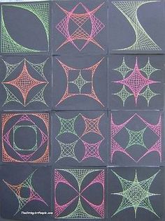 a blackboard with many different colored drawings on it's side, including stars and circles