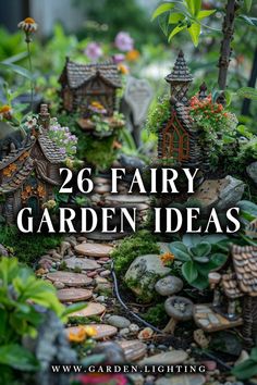 a close up of a garden with a small house and a lot of plants Miniature Fairy Garden Diy, Easy Outdoor Projects, Diy Fairy Garden Ideas, Large Fairy Garden, Kids Fairy Garden, Tiny Cottages, Diy Fairy Garden, Fairy Tree Houses