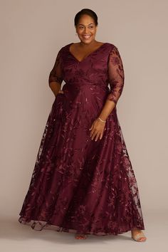 Occasion Dresses - Oleg Cassini Floral Embroidered Illusion A-Line Style # D40NY22673 – View Image 1 Mother Of The Bride Plus Size, Mother Of The Bride Dresses Long, Mother Of The Bride Gown, Plus Size Gowns, Mother Of Groom Dresses, Plus Size Party Dresses, Oleg Cassini, Mob Dresses, Evening Dresses Plus Size