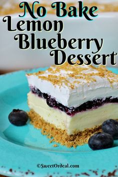 no bake lemon blueberry dessert on a plate