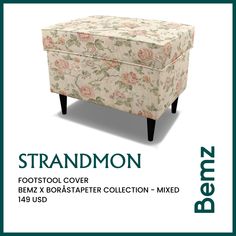 the footstool cover is shown with flowers on it and has been made from fabric