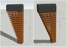 the side view of a wooden wall with numbers on it and an area for seating