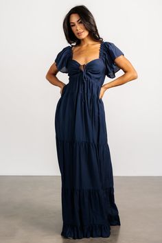 Agatha Maxi Dress | Dark Blue - Baltic Born Maxi Dress Dark, Dress Dark Blue, Dark Blue Dress, Fall Wedding Guest Dress, Baltic Born, Tiered Maxi Skirt, Blue Bridesmaid Dresses, Blue Soft, Gowns Of Elegance