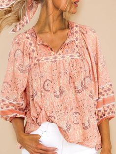 Paisley Half Sleeve Printed Polyester V Neck Boho Summer Orange Top, Orange / S Fall Vacation Paisley Print Blouse, Casual Paisley Print Blouse For Vacation, Paisley Print Top For Beach In Fall, Fall Paisley Print Top For The Beach, Fall Beach Top With Paisley Print, Casual Paisley Print Blouse For Spring, Casual Spring Blouse With Paisley Print, Fall Vacation Top With Paisley Print, Fall Vacation Tops With Paisley Print