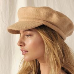 Top Off Your Look With This Classic Wool Felt Hat Featured In A Slouchy, Lieutenant Style. Brand New! Beige Visor Hat For Winter, Beige Brimmed Hat For Fall, Beige Winter Visor Hat, Winter Beige Visor Hat, Khaki Cap For Fall, Fitted Beige Beanie Hat, Brown Beanie For Spring, Beige Visor Hat For Fall, Beige Flat Cap, One Size Fits Most