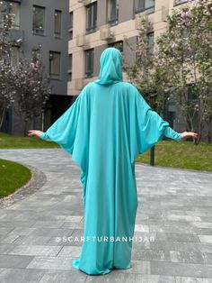 Turquoise Prayer Dress Free Size Muslim Namaz Abaya With | Etsy Modest Long Green Abaya, Casual Long Blue Abaya, Modest Green Maxi Length Abaya, Abaya With Hijab, Prayer Dress, Dubai Abaya, Turquoise Dress, Islamic Gifts, Olive Color