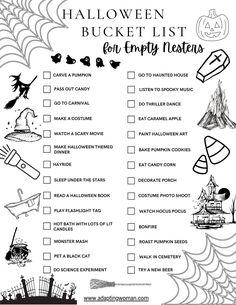 a halloween bucket list with lots of things to do