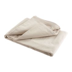 two folded linens on top of each other, one white and the other beige