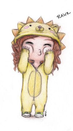 a drawing of a girl wearing a hat and holding her hands up to her face