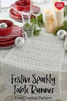 festive splatty table runner free crochet pattern with text overlay