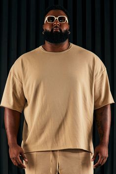 Model Height: 6'4 - Wearing Large Big & Tall: Height 6'5 - Wearing XXXL Available In Tan. Crew Neck Short Sleeve 60% Cotton, 40% Polyester Imported | Mens I Like How It Looks Oversized Terry Short Sleeve Tee Shirt in Tan size Small by Fashion Nova Solid Color Plain Drop Shoulder Tops, Solid Color Boxy Fit Tops For Streetwear, Oversized Solid Color Tops For Streetwear, Oversized Solid Tops For Streetwear, Oversized Solid Plain Top, Casual Plain Drop Shoulder Tops, Solid Color Drop Shoulder Tops, Oversized Short Sleeve Top For Streetwear, Oversized Short Sleeve Basic Top