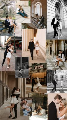 a collage of photos with people in black and white, including one man holding a woman's hand