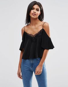 LOVE this from ASOS! Super Cropped Sweater, Style Help, Lace Trim Cami Top, Billie Jean, Strappy Crop Top, Satin Crop Top, Fashion For Work, Cold Shoulder Lace, Asos Petite