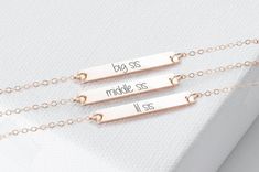 A custom set of bracelets for you and your sister or sisters. This bracelet can be custom made however you would like. We can engrave anything on your bracelet from a name, word, date, coordinates, roman numerals etc. If you choose a name, it comes by default with a dainty heart engraved next to it. Customizable Rose Gold Friendship Jewelry, Customizable Rose Gold Jewelry For Friendship, Customizable Rose Gold Jewelry For Best Friend Gift, Minimalist Customizable Bracelet For Best Friend, Minimalist Customizable Bracelets For Best Friend Gift, Minimalist Customizable Bracelets For Best Friend, Personalized Gold Bracelet, Bracelet Bar, Monogram Bracelet