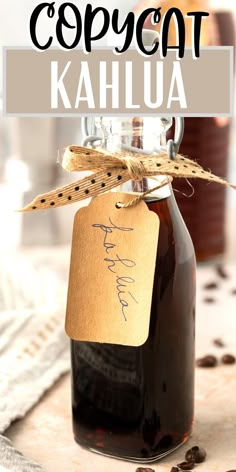 a jar filled with coffee beans and labeled copycat kahlua