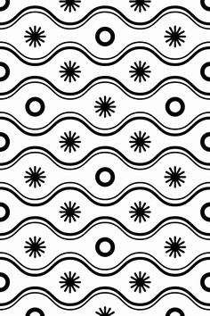 an abstract black and white background with wavy lines, circles and dots in the center