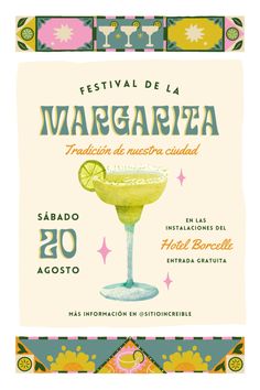 a poster for an event with a cocktail in it and the words margarita written on it