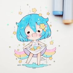 Simple chibi: lluvia de estrellas. Extraño la lluvia. Definitivamente me iré a vivir al sur, ese siempre debió ser mi hábitat natural ☔☁ Dibujos Anime Chibi, Copic Marker Art, Copic Art, Cute Anime Chibi, Kawaii Chibi, Chibi Drawings, Cute Chibi, Kawaii Drawings, Marker Art