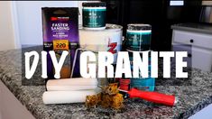 an image of granite counter top with ingredients on it and the words diy granite