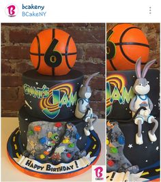 a birthday cake made to look like an animated character on top of a basketball ball