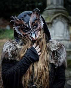 Leather Masquerade Mask, Bird Therian Mask, Owl Headdress, Lj Andrews, Animal Masquerade Mask, Animals Mask, Narnia Costumes, Leather Owl, Prom Mask