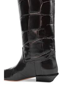 Knee-high boots in hevea maxi croco-embossed leather, pointed toe set atop a small riding heel, calfskin leather, heel height 25 cmComposition: Leather, 100% Paris Texas, Croc Leather, Rodeo Fashion, Italian Shoes, Zegna Shoes, Sneaker Wedge, Card Holder Leather, High Boots, Manolo Blahnik