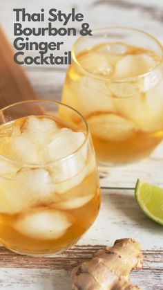 two glasses filled with ginger tea and ice