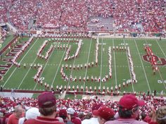 a football stadium filled with lots of people and cheerleaders on the sidelines