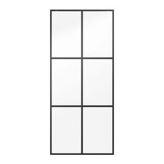 a black and white door with four panes