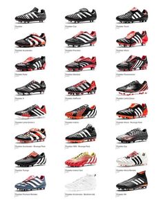 the different types of soccer cleats are shown in this poster, which is also available