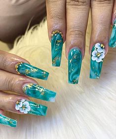 Neon Acrylic Nails, Aqua Nails, Green Nail Designs, Beauty Nails Design, Matte Nails Design, Nails Design With Rhinestones, Cute Acrylic Nail Designs, Dope Nail Designs, Pretty Nail Art Designs