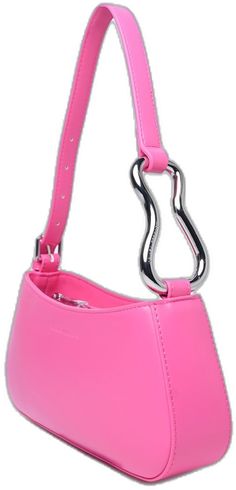 Modern Baguette Bag With Silver-tone Hardware, Modern Baguette Bag With Adjustable Double Handle, Modern Top Handle Baguette Bag With Zipper, Pink