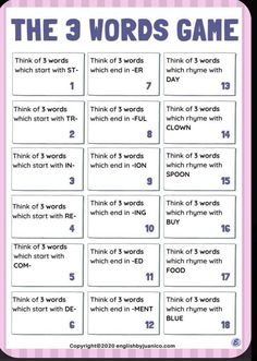 the 3 words game with pink and white stripes